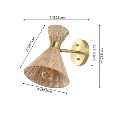 Zoey 10" 1-Light Mid-Century Vintage Retro Rattan/Metal LED Sconce with Adjustable Shade - JONATHAN Y